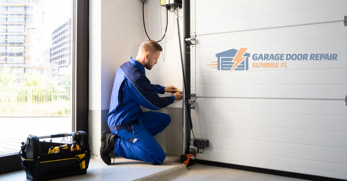 Garage door cable warning signs infographic showing frayed cables, slack cables, uneven garage door movement, rusted cables, and garage door slamming shut