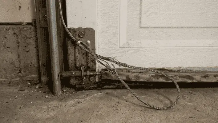 Garage door cable loose or frayed causing door to sit uneven or stop halfway
