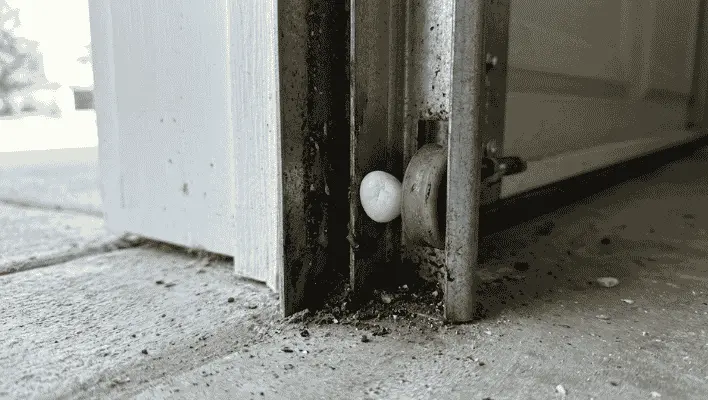 Garage door roller stuck due to debris buildup or bent track inside rail
